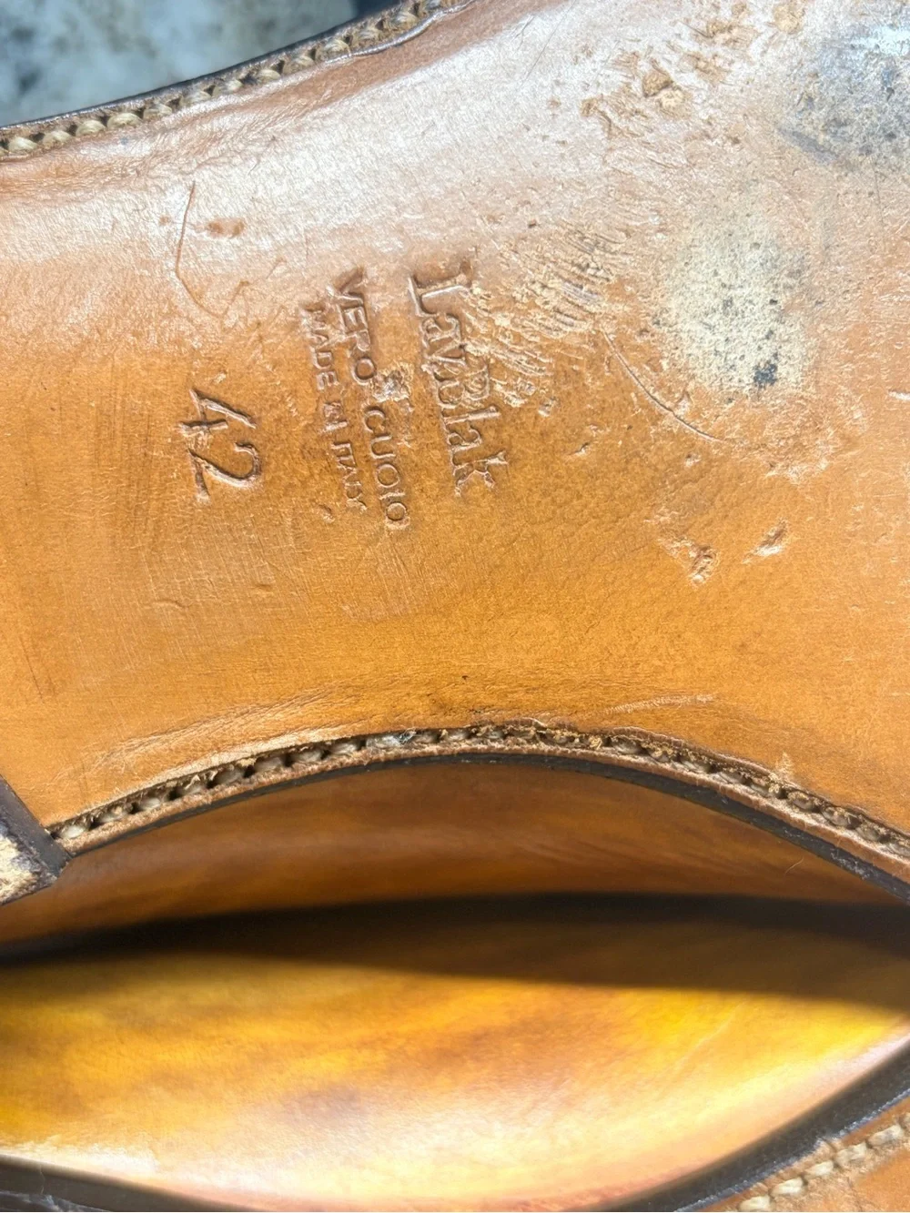I Maschi Gold Men’s 42 Wholecut Oxford Shoes Italy Hand Patina Leather